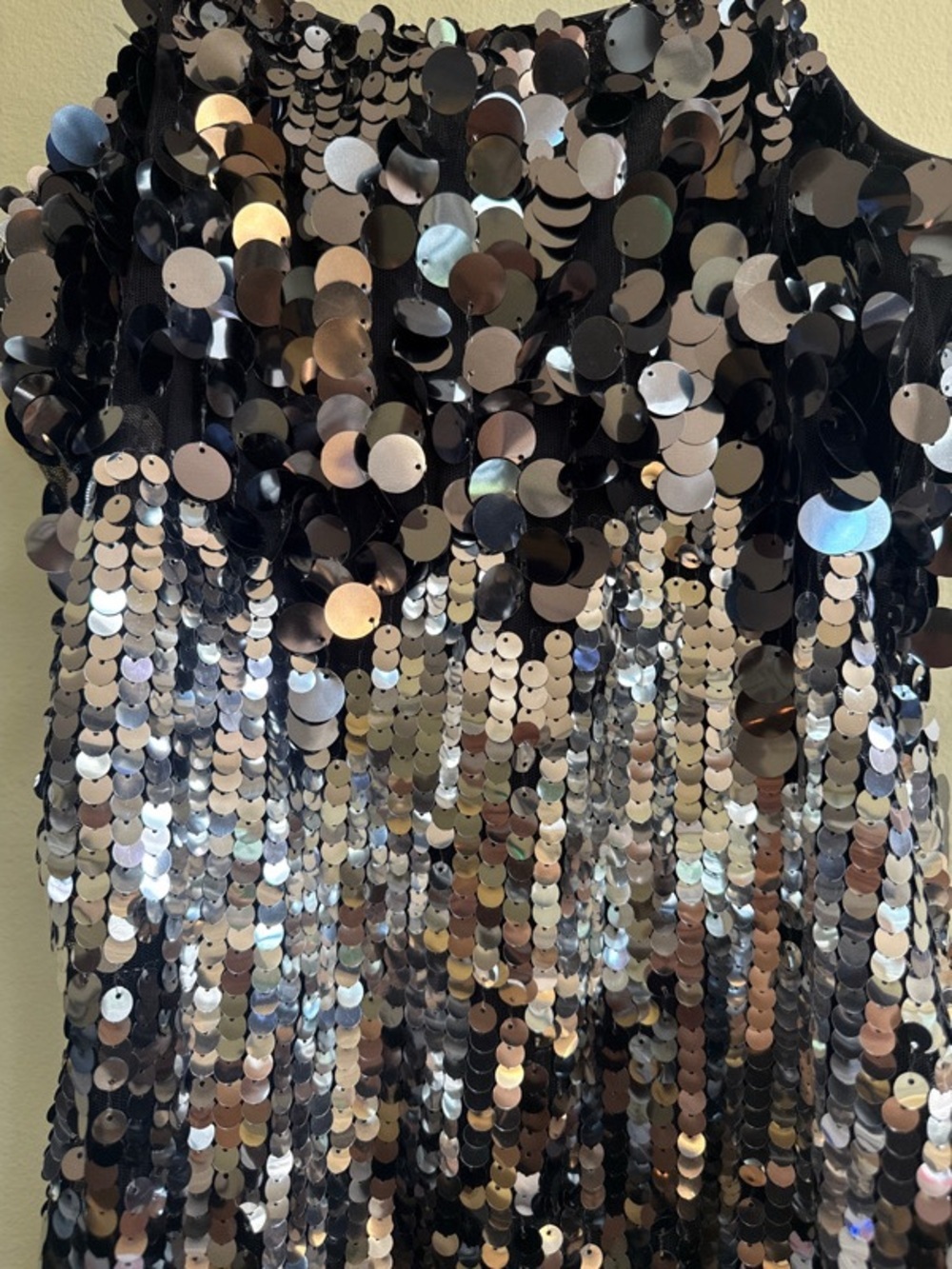 Black & Silver Sequin Mini Dress with Spaghetti Straps - Picture 3 of 6